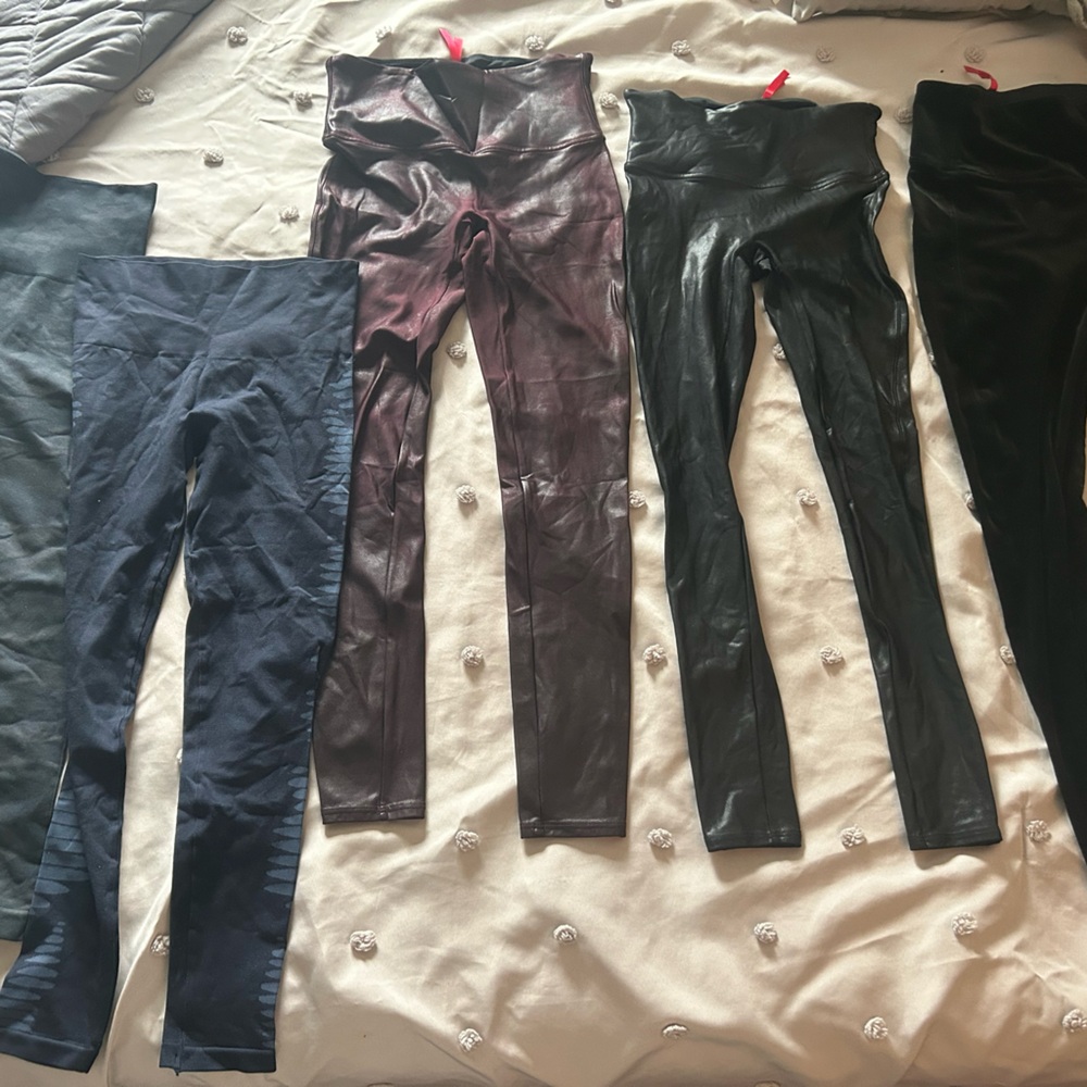 SPANX Women's Leggings - Black, Navy, Burgundy LOT 5 pairs
